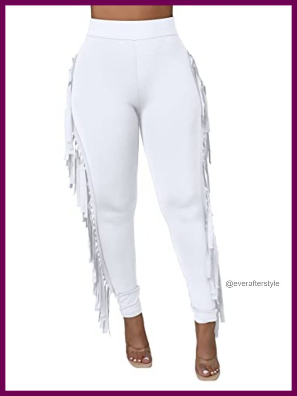 Womens High Waist Fringe Bodycon Side Tassel Pants Polyester Stretchy Active